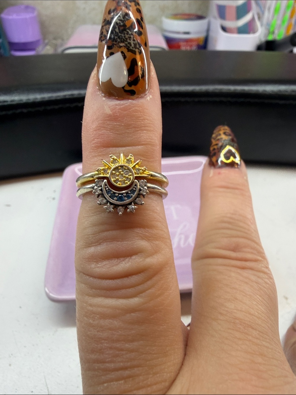 Two-Tone Sun & Crescent Stackable Ring - Gold and Silver